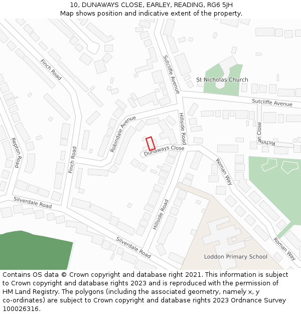 10, DUNAWAYS CLOSE, EARLEY, READING, RG6 5JH: Location map and indicative extent of plot