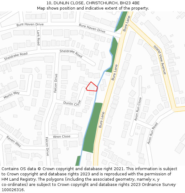 10, DUNLIN CLOSE, CHRISTCHURCH, BH23 4BE: Location map and indicative extent of plot