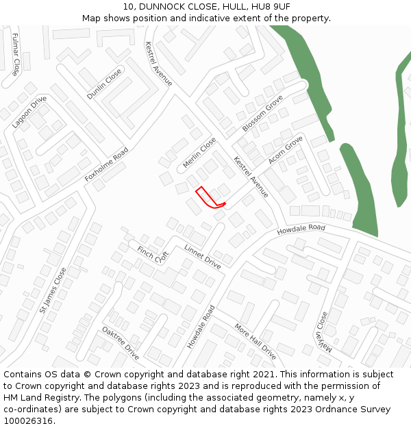 10, DUNNOCK CLOSE, HULL, HU8 9UF: Location map and indicative extent of plot