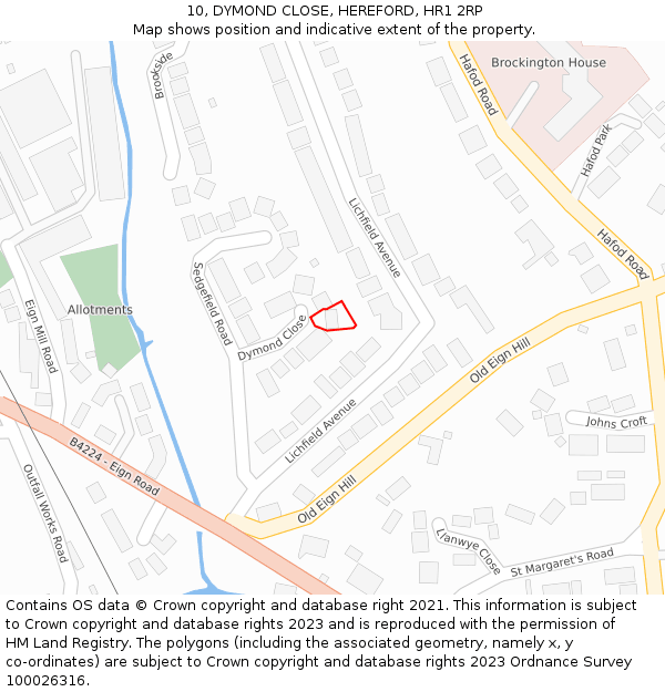 10, DYMOND CLOSE, HEREFORD, HR1 2RP: Location map and indicative extent of plot