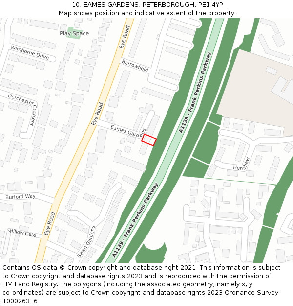 10, EAMES GARDENS, PETERBOROUGH, PE1 4YP: Location map and indicative extent of plot