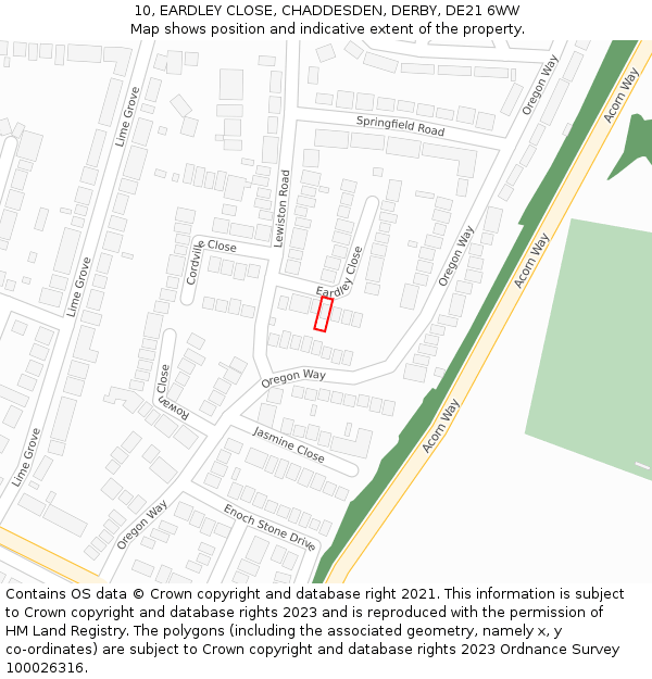 10, EARDLEY CLOSE, CHADDESDEN, DERBY, DE21 6WW: Location map and indicative extent of plot