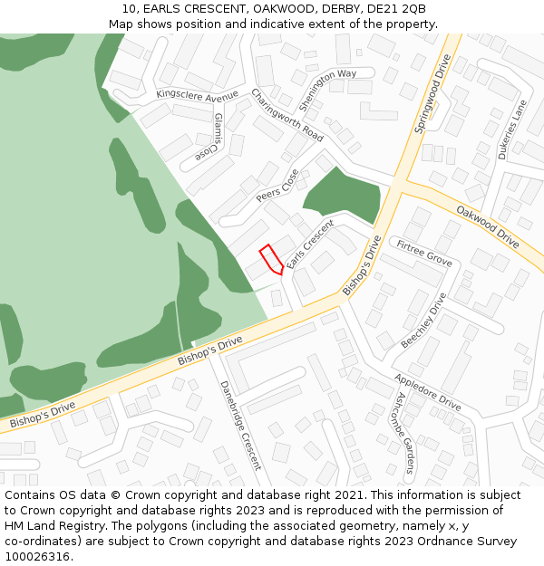 10, EARLS CRESCENT, OAKWOOD, DERBY, DE21 2QB: Location map and indicative extent of plot