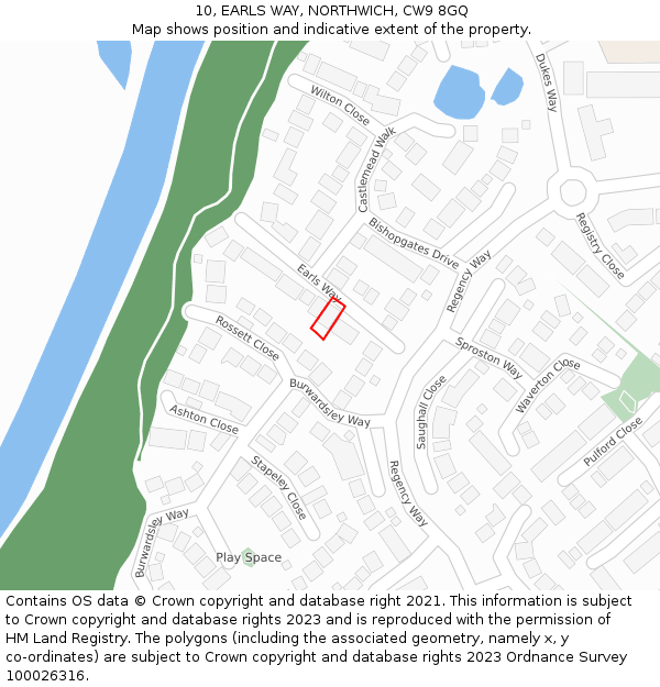 10, EARLS WAY, NORTHWICH, CW9 8GQ: Location map and indicative extent of plot
