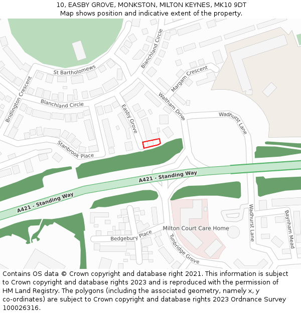 10, EASBY GROVE, MONKSTON, MILTON KEYNES, MK10 9DT: Location map and indicative extent of plot