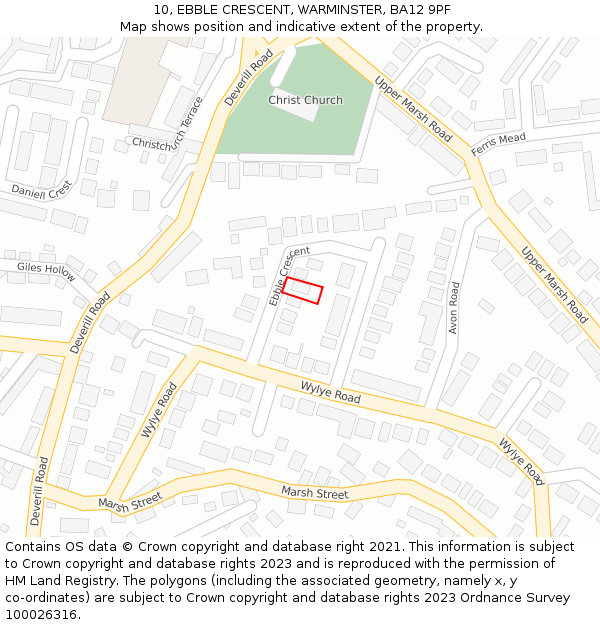 10, EBBLE CRESCENT, WARMINSTER, BA12 9PF: Location map and indicative extent of plot
