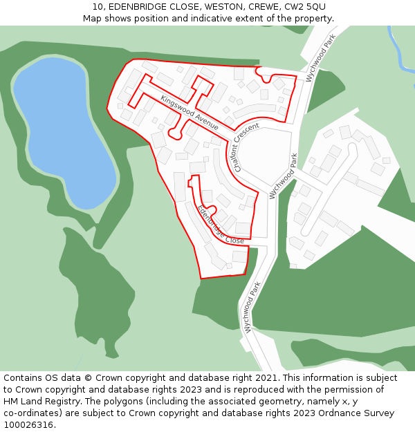 10, EDENBRIDGE CLOSE, WESTON, CREWE, CW2 5QU: Location map and indicative extent of plot