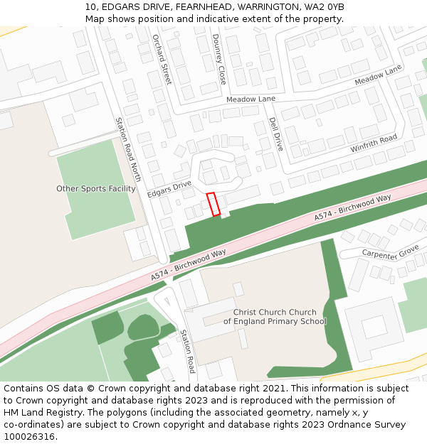 10, EDGARS DRIVE, FEARNHEAD, WARRINGTON, WA2 0YB: Location map and indicative extent of plot