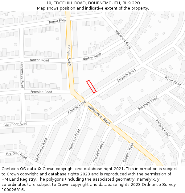 10, EDGEHILL ROAD, BOURNEMOUTH, BH9 2PQ: Location map and indicative extent of plot