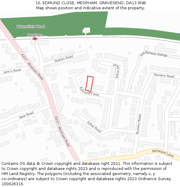 10, EDMUND CLOSE, MEOPHAM, GRAVESEND, DA13 0NB: Location map and indicative extent of plot