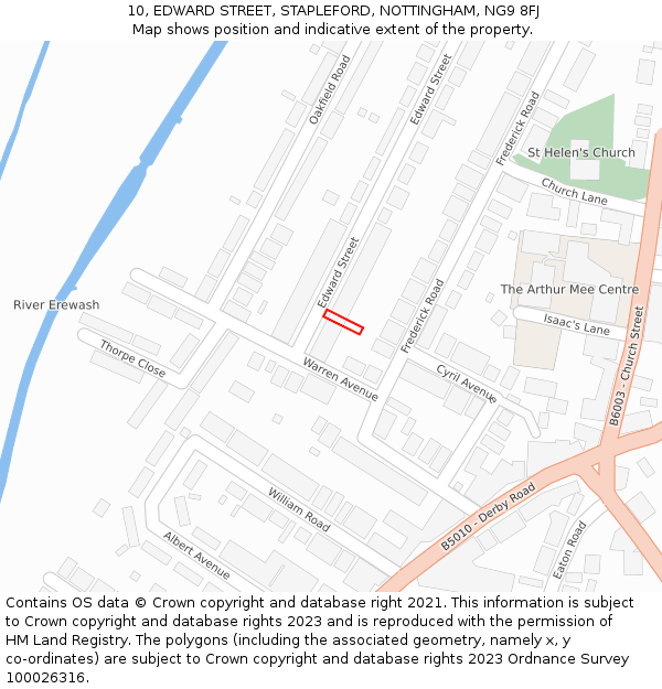 10, EDWARD STREET, STAPLEFORD, NOTTINGHAM, NG9 8FJ: Location map and indicative extent of plot