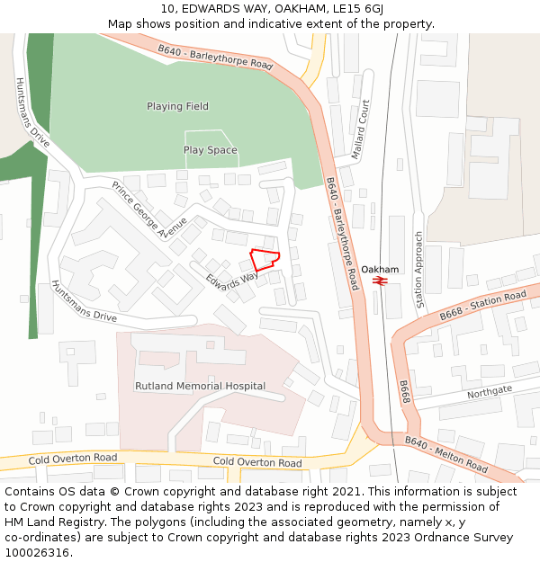 10, EDWARDS WAY, OAKHAM, LE15 6GJ: Location map and indicative extent of plot