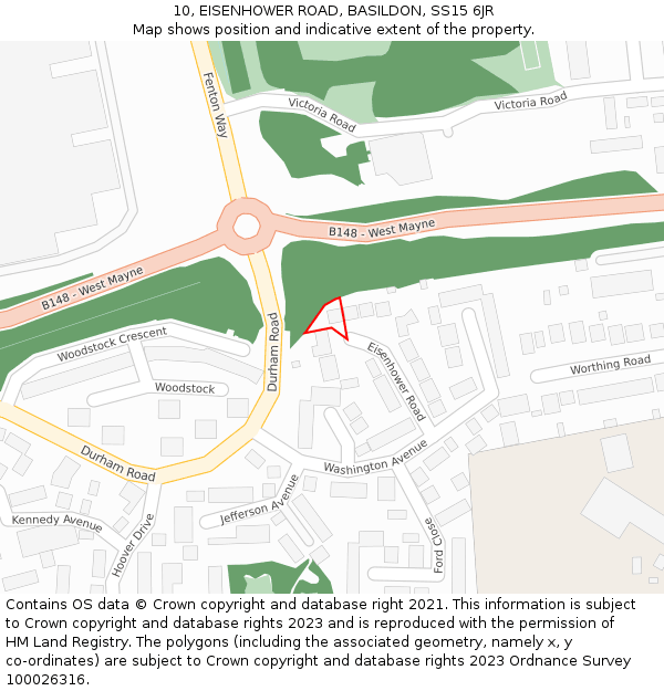10, EISENHOWER ROAD, BASILDON, SS15 6JR: Location map and indicative extent of plot