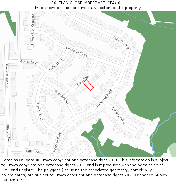 10, ELAN CLOSE, ABERDARE, CF44 0LH: Location map and indicative extent of plot