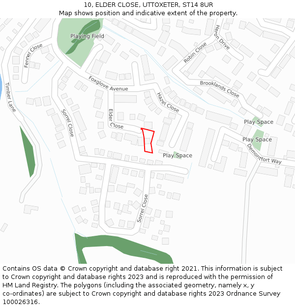 10, ELDER CLOSE, UTTOXETER, ST14 8UR: Location map and indicative extent of plot