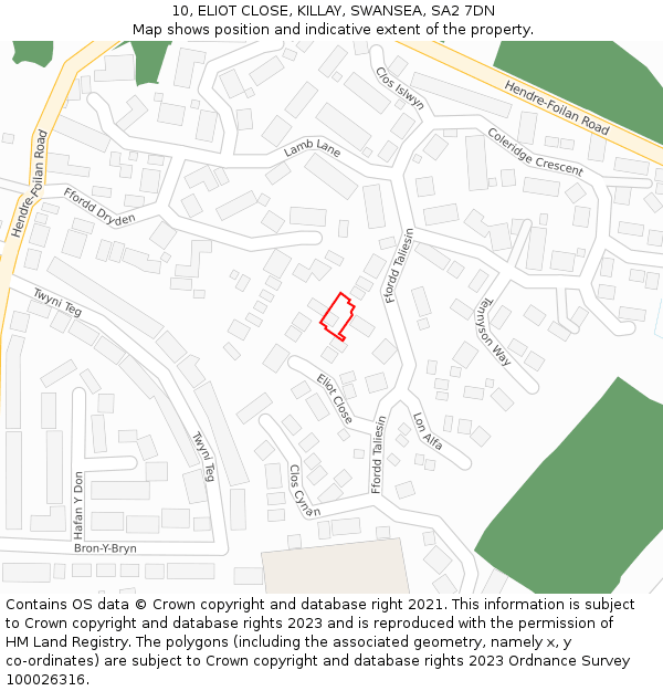10, ELIOT CLOSE, KILLAY, SWANSEA, SA2 7DN: Location map and indicative extent of plot