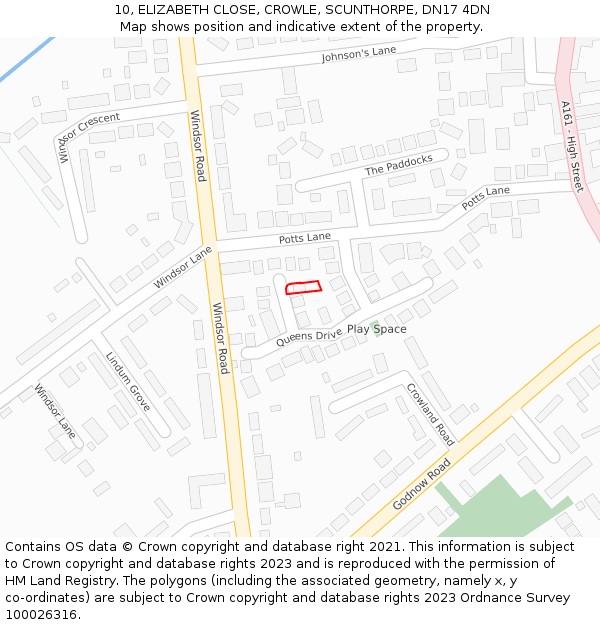 10, ELIZABETH CLOSE, CROWLE, SCUNTHORPE, DN17 4DN: Location map and indicative extent of plot
