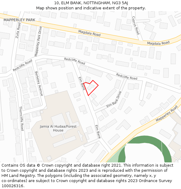 10, ELM BANK, NOTTINGHAM, NG3 5AJ: Location map and indicative extent of plot