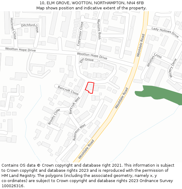 10, ELM GROVE, WOOTTON, NORTHAMPTON, NN4 6FB: Location map and indicative extent of plot