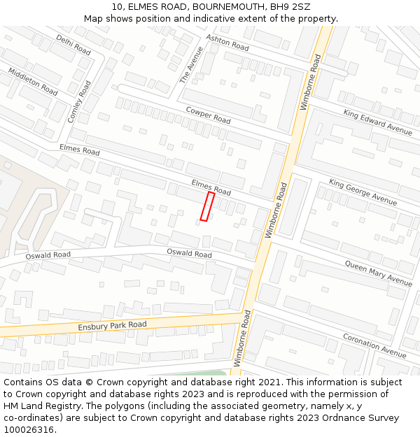 10, ELMES ROAD, BOURNEMOUTH, BH9 2SZ: Location map and indicative extent of plot