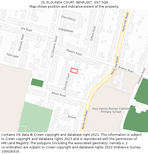 10, ELOUNDA COURT, BENFLEET, SS7 5QA: Location map and indicative extent of plot