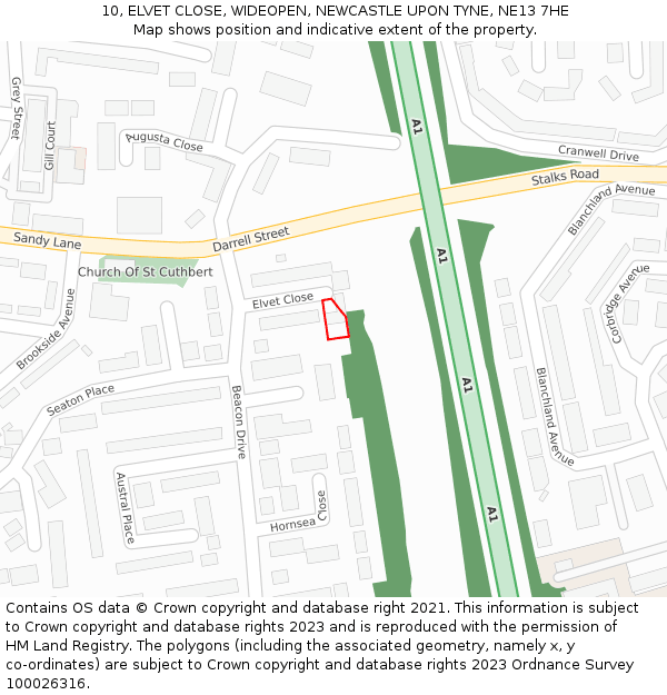 10, ELVET CLOSE, WIDEOPEN, NEWCASTLE UPON TYNE, NE13 7HE: Location map and indicative extent of plot
