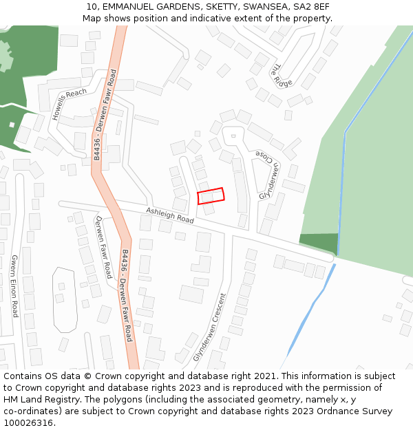 10, EMMANUEL GARDENS, SKETTY, SWANSEA, SA2 8EF: Location map and indicative extent of plot