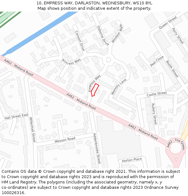 10, EMPRESS WAY, DARLASTON, WEDNESBURY, WS10 8YL: Location map and indicative extent of plot