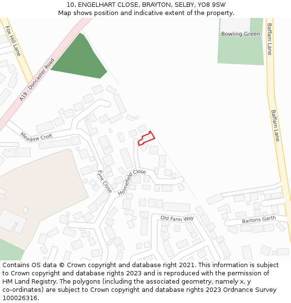 10, ENGELHART CLOSE, BRAYTON, SELBY, YO8 9SW: Location map and indicative extent of plot