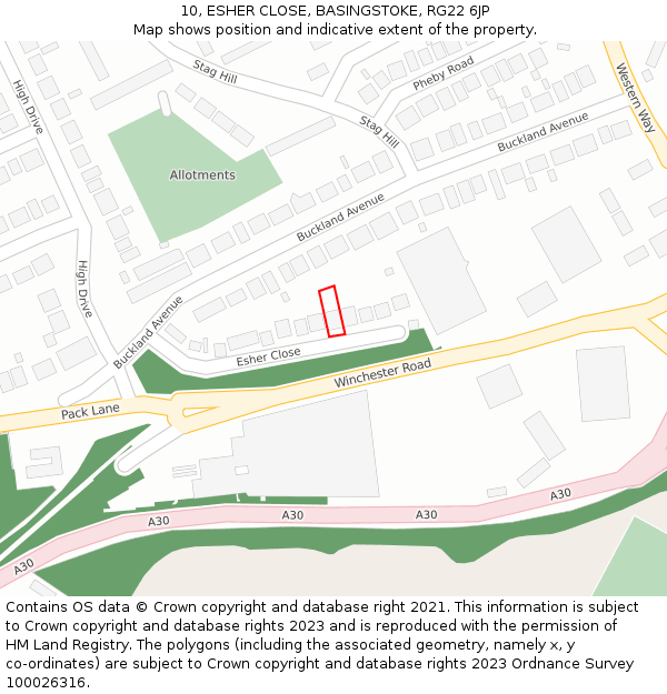 10, ESHER CLOSE, BASINGSTOKE, RG22 6JP: Location map and indicative extent of plot