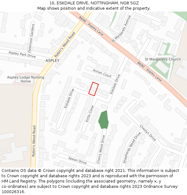 10, ESKDALE DRIVE, NOTTINGHAM, NG8 5GZ: Location map and indicative extent of plot