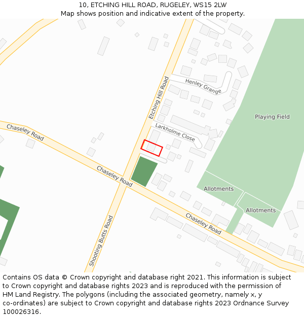 10, ETCHING HILL ROAD, RUGELEY, WS15 2LW: Location map and indicative extent of plot