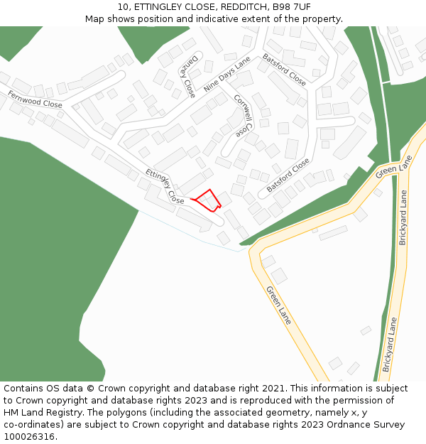10, ETTINGLEY CLOSE, REDDITCH, B98 7UF: Location map and indicative extent of plot