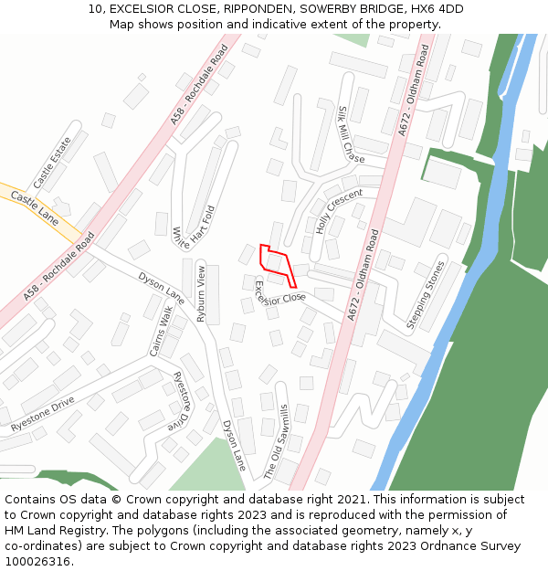 10, EXCELSIOR CLOSE, RIPPONDEN, SOWERBY BRIDGE, HX6 4DD: Location map and indicative extent of plot