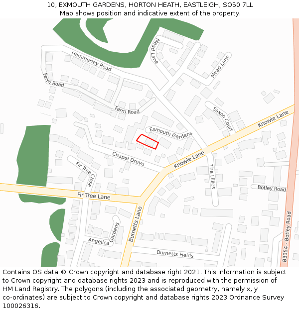 10, EXMOUTH GARDENS, HORTON HEATH, EASTLEIGH, SO50 7LL: Location map and indicative extent of plot
