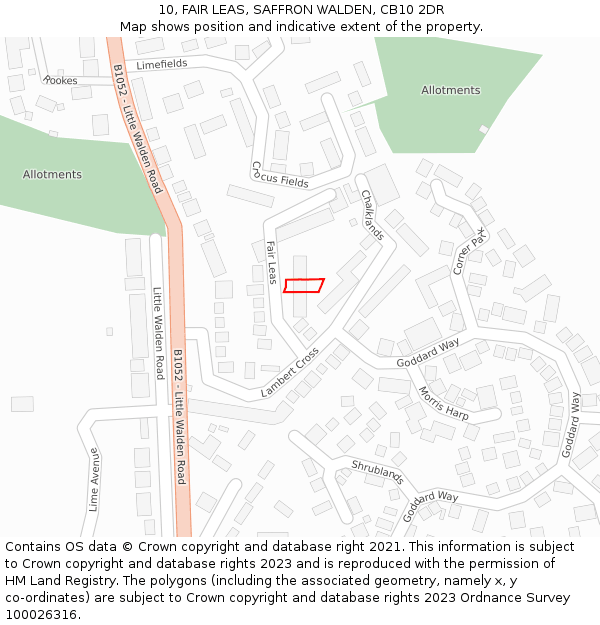 10, FAIR LEAS, SAFFRON WALDEN, CB10 2DR: Location map and indicative extent of plot