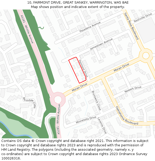 10, FAIRMONT DRIVE, GREAT SANKEY, WARRINGTON, WA5 8AE: Location map and indicative extent of plot