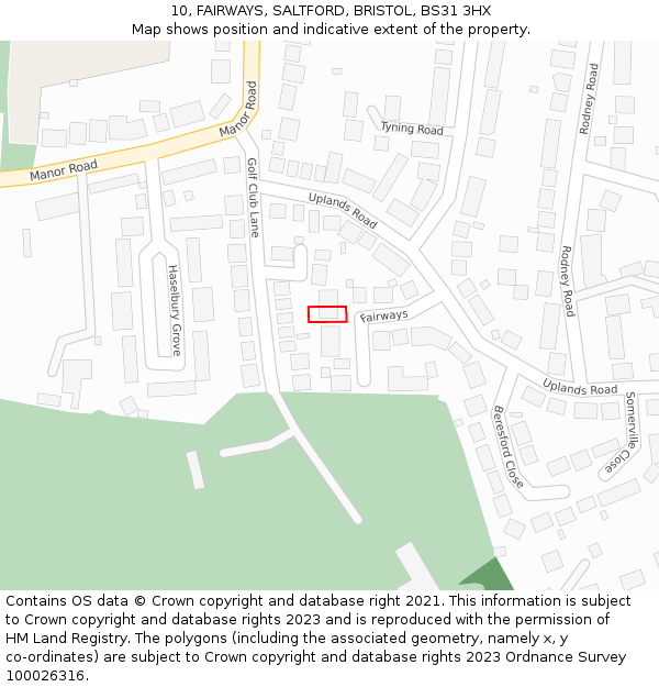 10, FAIRWAYS, SALTFORD, BRISTOL, BS31 3HX: Location map and indicative extent of plot