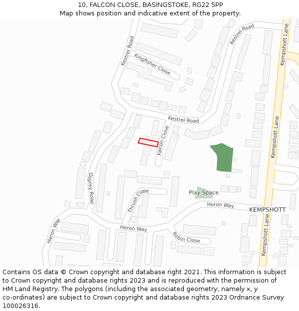 10, FALCON CLOSE, BASINGSTOKE, RG22 5PP: Location map and indicative extent of plot