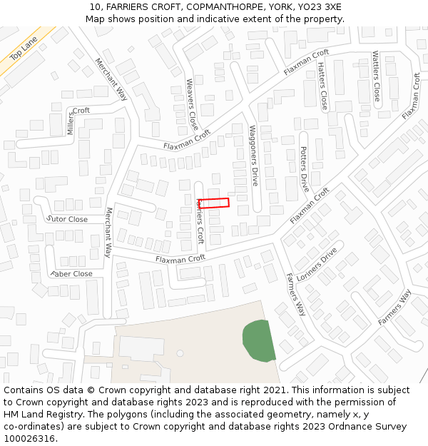 10, FARRIERS CROFT, COPMANTHORPE, YORK, YO23 3XE: Location map and indicative extent of plot