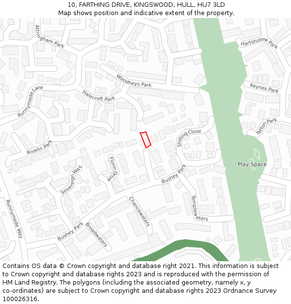 10, FARTHING DRIVE, KINGSWOOD, HULL, HU7 3LD: Location map and indicative extent of plot