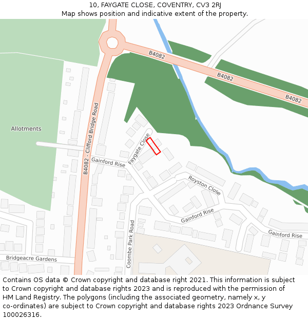 10, FAYGATE CLOSE, COVENTRY, CV3 2RJ: Location map and indicative extent of plot