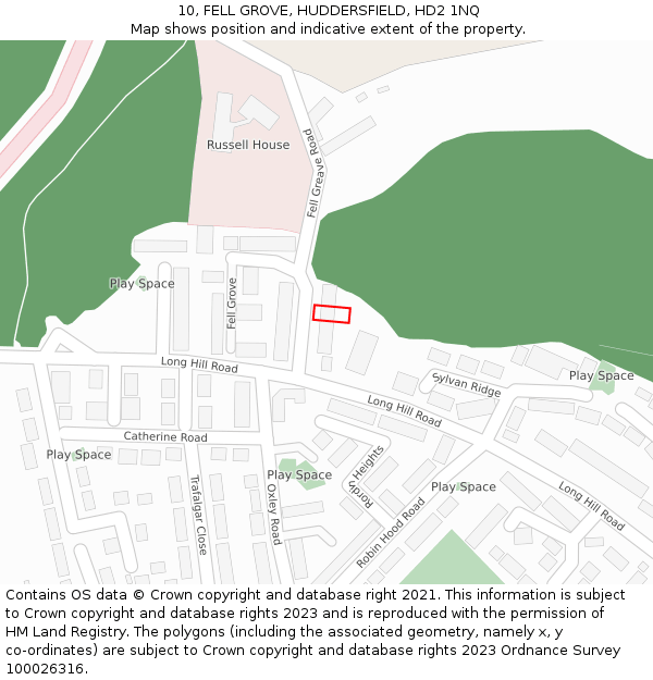 10, FELL GROVE, HUDDERSFIELD, HD2 1NQ: Location map and indicative extent of plot