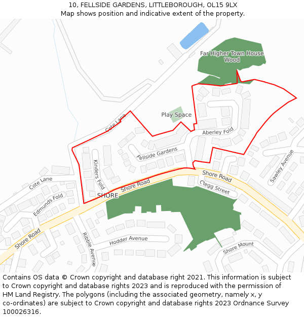10, FELLSIDE GARDENS, LITTLEBOROUGH, OL15 9LX: Location map and indicative extent of plot