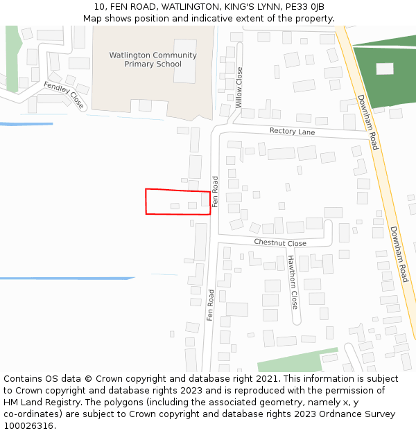 10, FEN ROAD, WATLINGTON, KING'S LYNN, PE33 0JB: Location map and indicative extent of plot