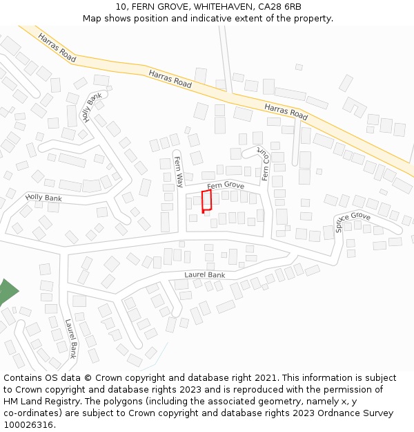 10, FERN GROVE, WHITEHAVEN, CA28 6RB: Location map and indicative extent of plot