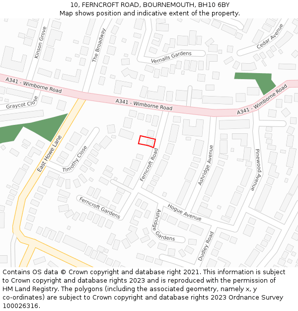 10, FERNCROFT ROAD, BOURNEMOUTH, BH10 6BY: Location map and indicative extent of plot