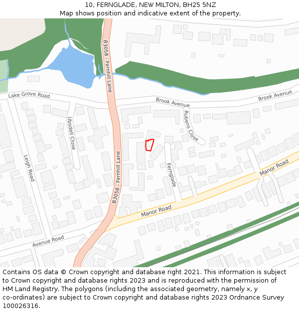 10, FERNGLADE, NEW MILTON, BH25 5NZ: Location map and indicative extent of plot