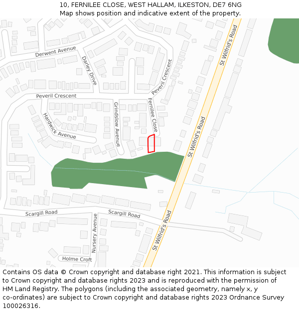 10, FERNILEE CLOSE, WEST HALLAM, ILKESTON, DE7 6NG: Location map and indicative extent of plot