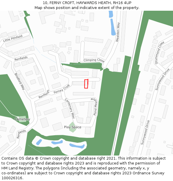 10, FERNY CROFT, HAYWARDS HEATH, RH16 4UP: Location map and indicative extent of plot